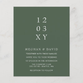 Budget groene moderne trouwkaart