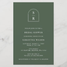 Budget Groene Monogram Bridal Shower Uitnodiging