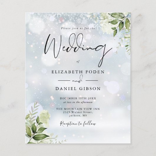 Budget groene monogram winter bruiloft uitnodiging (Voorkant)