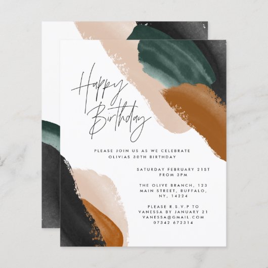 Budget groene terracotta abstracte Birthday (Voorkant / Achterkant)