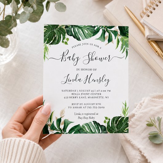 Budget groene tropische babyshower uitnodiging