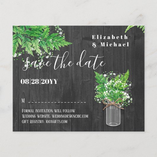 BUDGET Groene Varens Trouwdag Uitnodigingskaarten (Voorkant)