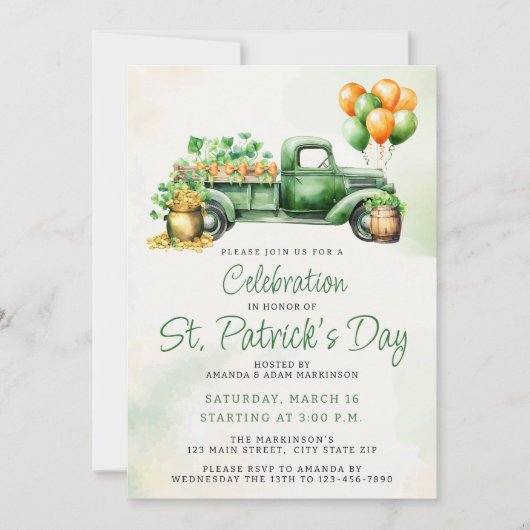 Budget  Groene Vrachtwagen St. Patricks Day Party Kaart (Voorkant)