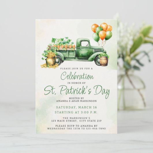 Budget  Groene Vrachtwagen St. Patricks Day Party Kaart (Staand voorkant)
