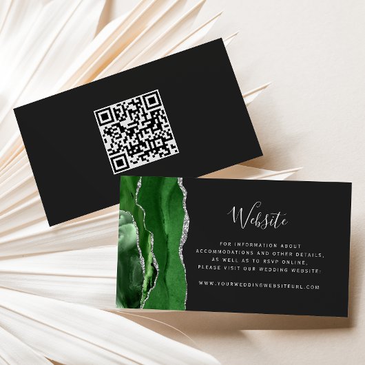 Budget Groene Zilveren Agaat Dark Wedding QR Code Informatiekaartje