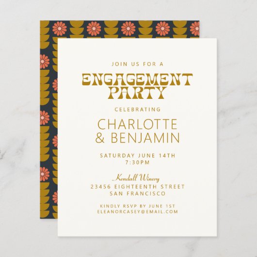 Budget Groovy 70s Botanical Gold Engagement Party (Voorkant / Achterkant)