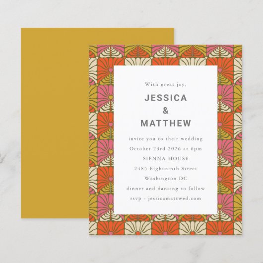 Budget Groovy 70s Retro Pink Wedding Uitnodiging (Voorkant / Achterkant)