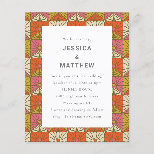 Budget Groovy 70s Retro Pink Wedding Uitnodiging (Voorkant)