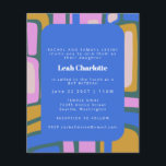 Budget Groovy Abstract Blue Bat Mitzvah Invite<br><div class="desc">Budget Groovy Colorful Abstract Blue en Pink Bat Mitzvah</div>
