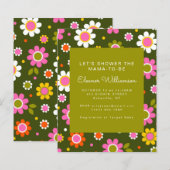 Budget Groovy Bloemen Groen Baby Shower Uitnodigin (Voorkant / Achterkant)