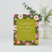 Budget Groovy Bloemen Groen Baby Shower Uitnodigin (Staand voorkant)