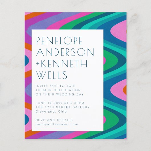 Budget Groovy Colorful Curvy Lines Wedding Invite (Voorkant)