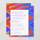 Budget Groovy Curvy Lines Blue Red Wedding Invite (Voorkant / Achterkant)