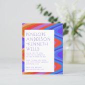 Budget Groovy Curvy Lines Blue Red Wedding Invite (Staand voorkant)