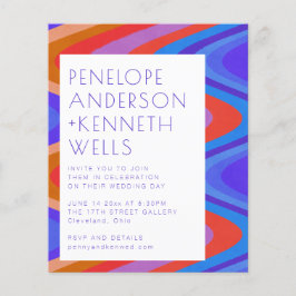 Budget Groovy Curvy Lines Blue Red Wedding Invite