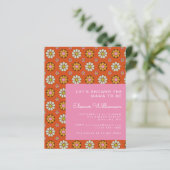 Budget Groovy Flowers Oranje Baby shower Uitnodige (Staand voorkant)