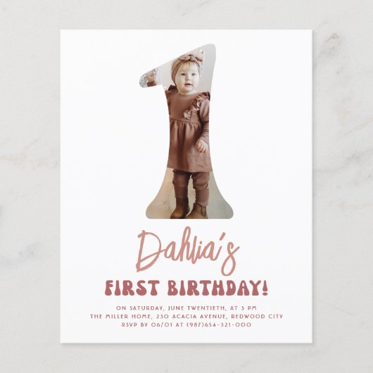 Budget Groovy One Retro Pink Foto 1e verjaardag (Voorkant)