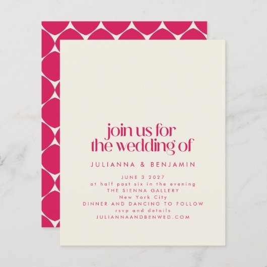 Budget Groovy Retro 70s Red Pink Wedding Invite (Voorkant / Achterkant)