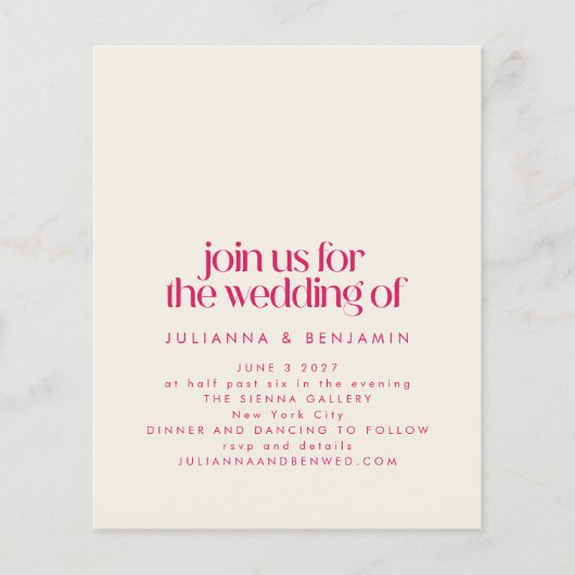 Budget Groovy Retro 70s Red Pink Wedding Invite (Voorkant)