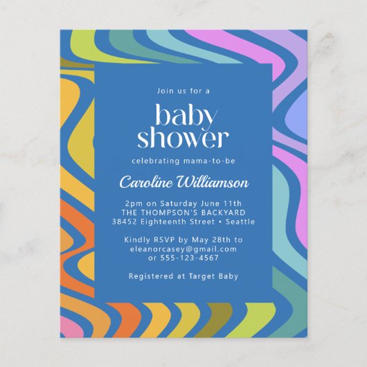 Budget Groovy Retro Abstract Blauw Baby shower (Voorkant)