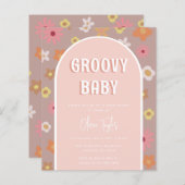 Budget Groovy Retro Meisje Baby shower Uitnodiging (Voorkant / Achterkant)