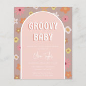 Budget Groovy Retro Meisje Baby Shower Uitnodiging (Voorkant)