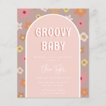 Budget Groovy Retro Meisje Baby Shower Uitnodiging