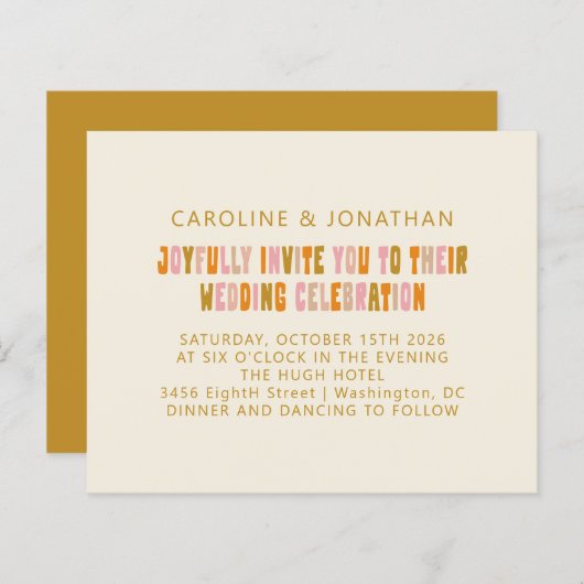 Budget Groovy Sinaasappel Roze Retro Huwelijksuitn (Voorkant / Achterkant)