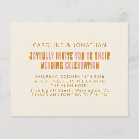 Budget Groovy Sinaasappel Roze Retro Huwelijksuitn (Voorkant)