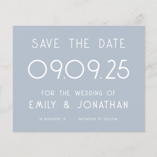 Budget Grote Tekst Stoffig Blauw Bruiloft Save the (Voorkant)