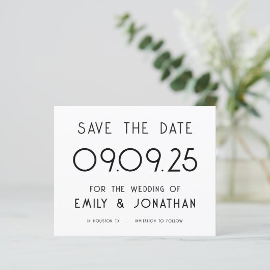 Budget Grote Tekst Zwart Wit Bruiloft Opslagdatum (Staand voorkant)