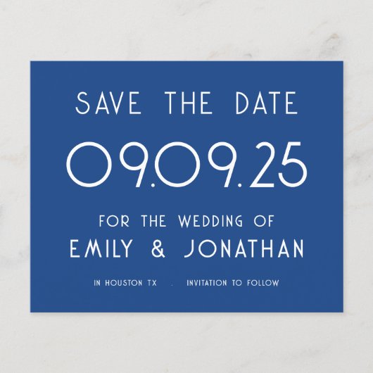 Budget Grote Typografie Blauwe Bruiloft Save the D (Voorkant)