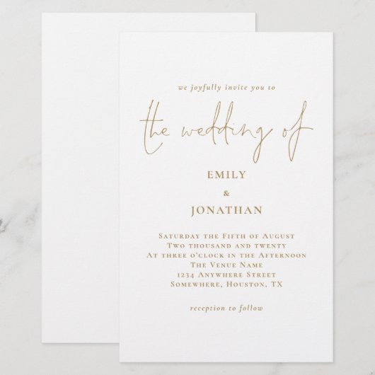 Budget Groter Gold White Weduwen Uitnodiging (Voorkant / Achterkant)