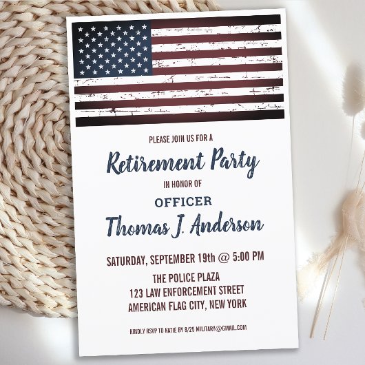 Budget Grunge American Flag Police Retirement Invi