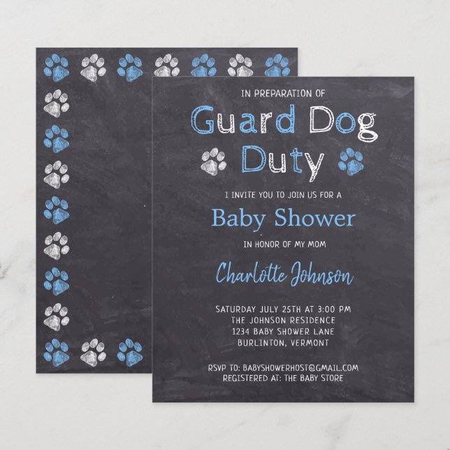 Budget Guard Dog Duty Blue Boy Baby shower (Voorkant / Achterkant)