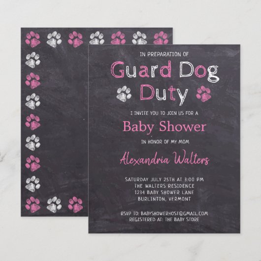 Budget Guard Dog Duty Pink Girl Baby shower (Voorkant / Achterkant)