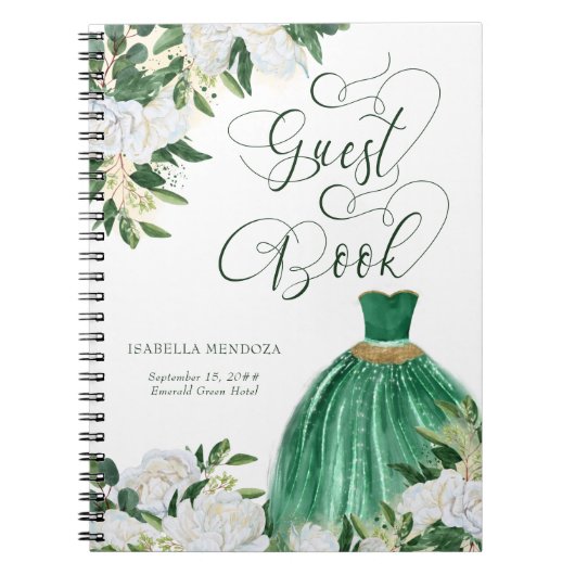 Budget Guest Book van Emerald Green and Gold Princ Notitieboek (Voorkant)