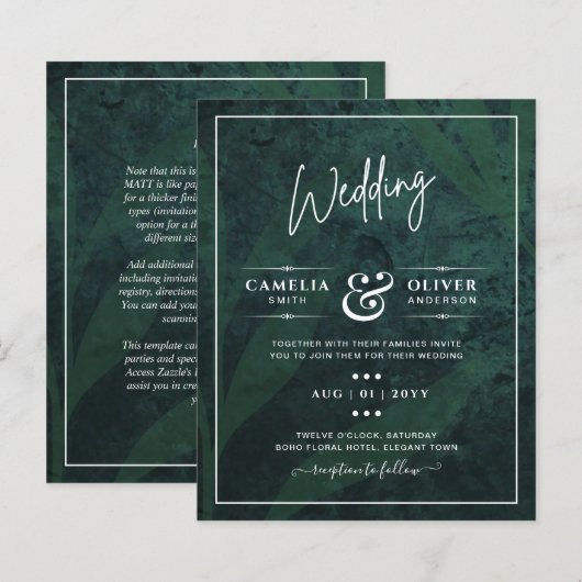 Budget Gypsophila Emerald Groen Huwelijksuitnodigi (Voorkant / Achterkant)