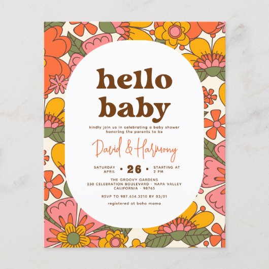 Budget Hallo Baby Groovy Retro Flowers Baby shower (Voorkant)
