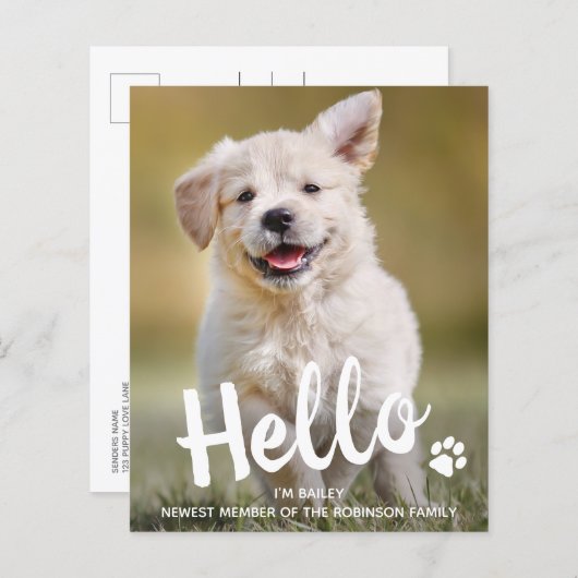 Budget Hallo New Pet Photo Puppy Dog Aankondiging (Voorkant / Achterkant)