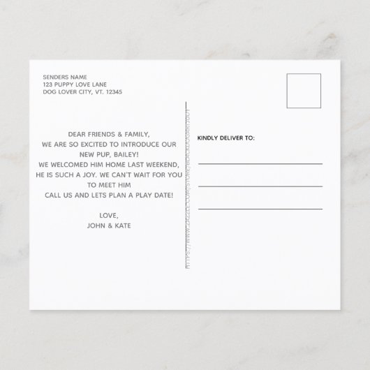 Budget Hallo New Pet Photo Puppy Dog Aankondiging (Achterkant)