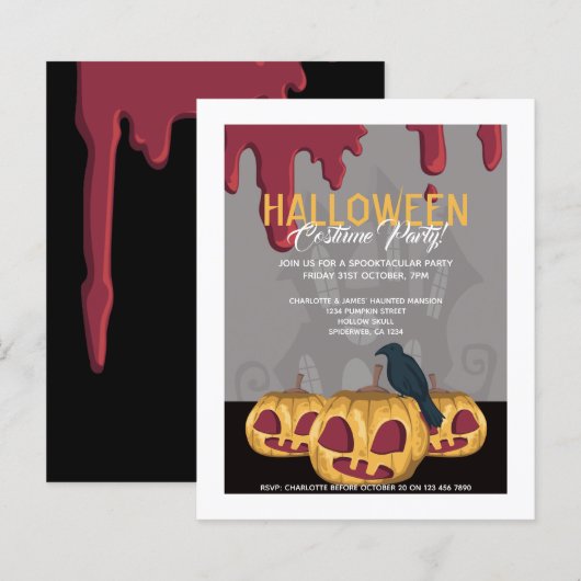 BUDGET Halloween Feest Pompoen met Druppelend Bloe (Voorkant / Achterkant)