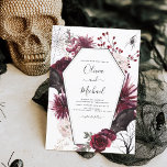 Budget Halloween Herfst Dark Wedding Invitation Flyer<br><div class="desc">Budget Halloween 31e herfst Herfst Dark Waterverf Burgundy Wedding Invitations on Black background - omvat haunting en enge elegante scripttypografie met moderne Flowers en Bat Wings voor de speciale Creepy Wedding Day viering.</div>