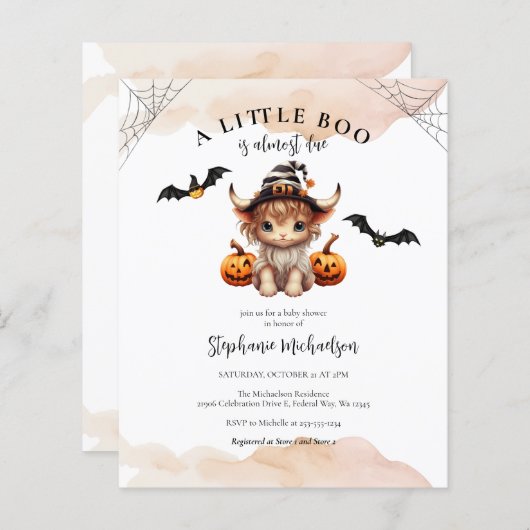 Budget Halloween Koe Little Boo Baby shower Invite (Voorkant / Achterkant)