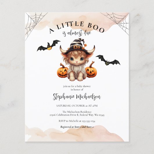 Budget Halloween Koe Little Boo Baby shower Invite (Voorkant)