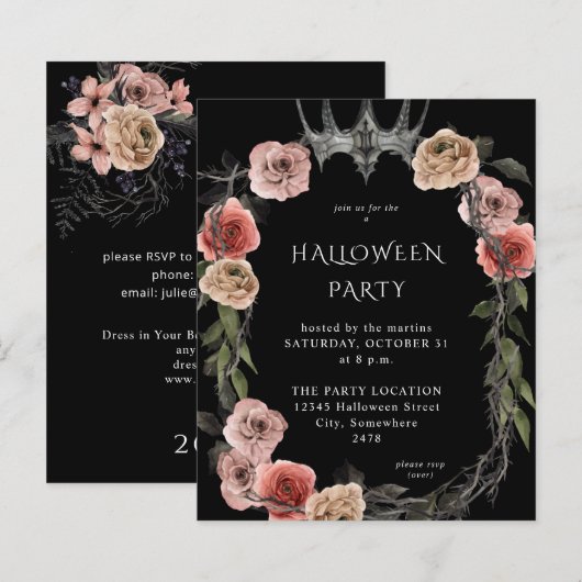 Budget Halloween Kroon Roze Zwart Bloem Feest (Voorkant / Achterkant)