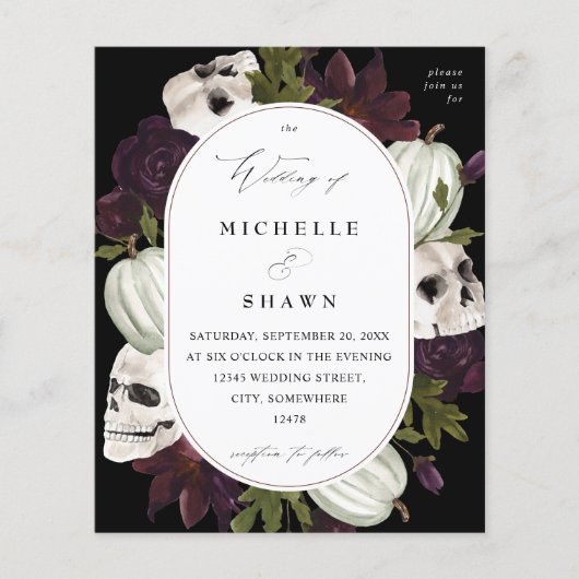 Budget Halloween Paarse Floral & Skull Wedding Flyer (Voorkant)