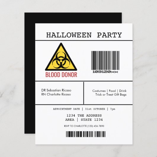 BUDGET Halloween Party Hazard Blood Donor (Voorkant / Achterkant)