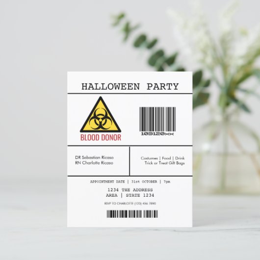 BUDGET Halloween Party Hazard Blood Donor (Staand voorkant)