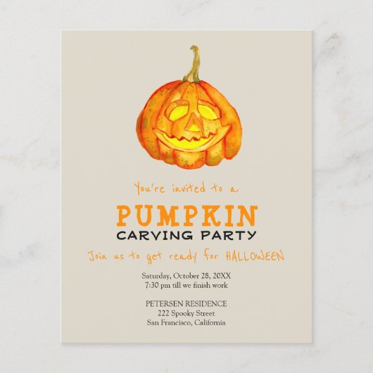 Budget Halloween pumpkin carving party-uitnodiging (Voorkant)